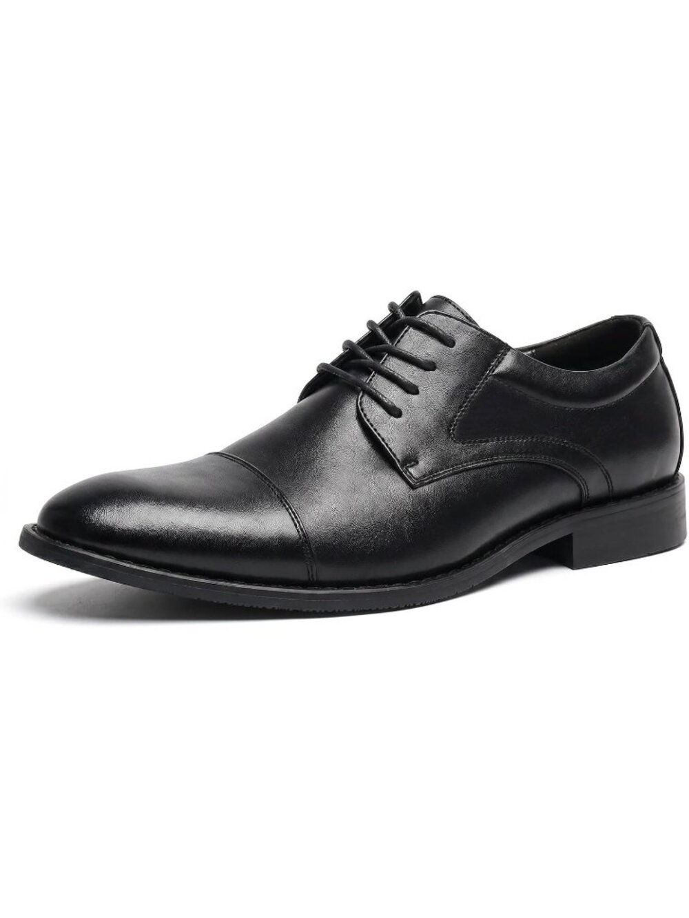 Men's Black Polished Leather Rounded Toe Formal Business Derby Oxfords Shoes